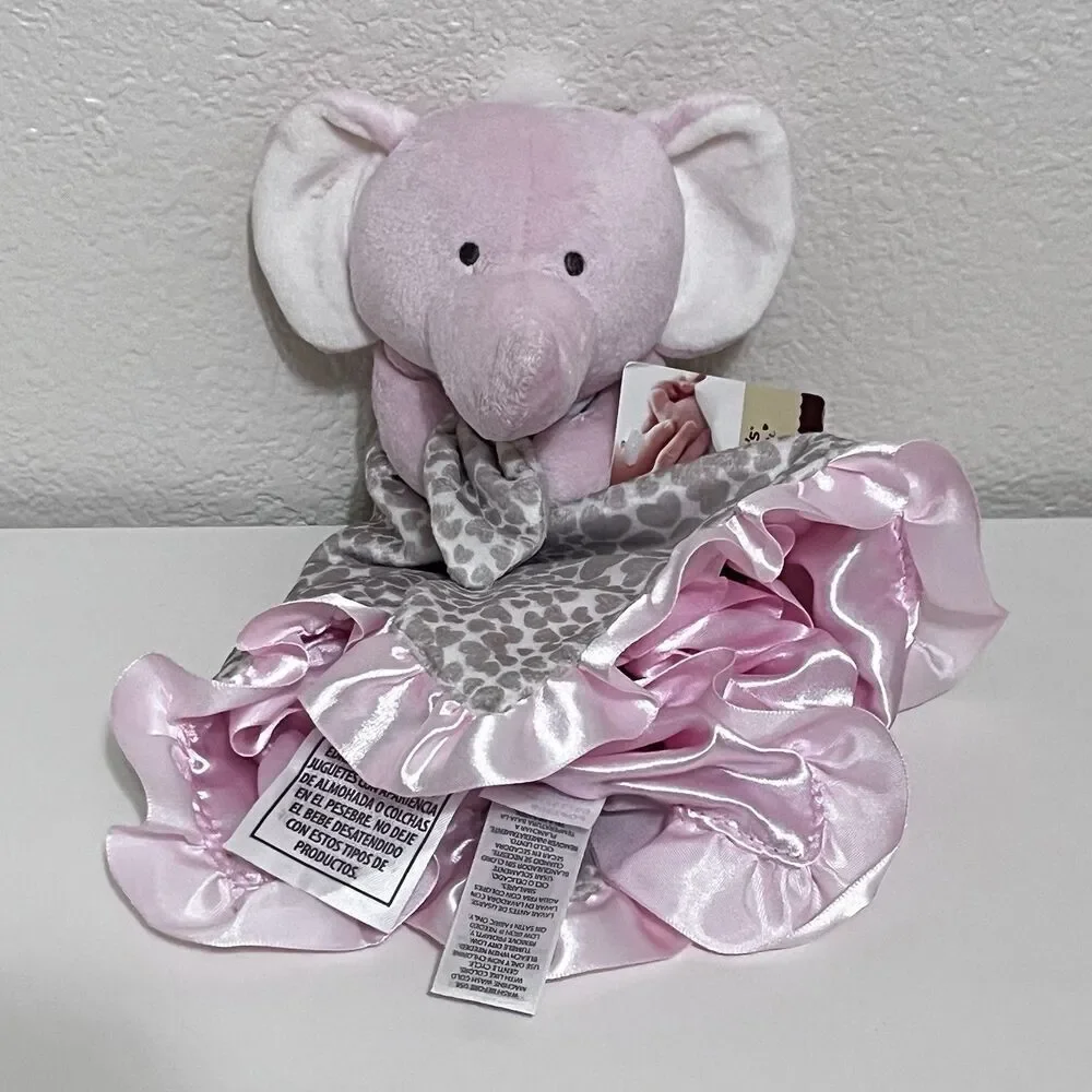 Carter's Pink Elephant Heart Cheetah Print Security Blanket Lovey Satin Trim NWT